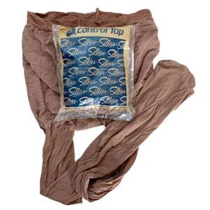 NEW Vintage Silkies M Control Top Support Legs Pantyhose Honey Beige Nylons USA